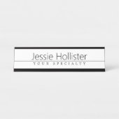 Eenvoudige zwarte klastekst op wit bureau naambordje (Voorkant)