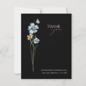 Eenvoudige zwarte kleurrijke wilde bloemen bruilof bedankkaart (Voorkant)