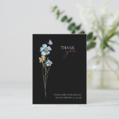 Eenvoudige zwarte kleurrijke wilde bloemen bruilof bedankkaart (Staand voorkant)
