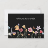 Eenvoudige zwarte kleurrijke wilde bloemen bruilof bedankkaart (Achterkant)