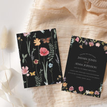 Eenvoudige zwarte kleurrijke wilde bloemen bruilof
