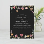 Eenvoudige zwarte kleurrijke wilde bloemen bruilof kaart (Staand voorkant)