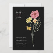 Eenvoudige zwarte kleurrijke wilde bloemen bruilof kaart (Voorkant)