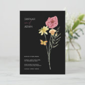 Eenvoudige zwarte kleurrijke wilde bloemen bruilof kaart (Staand voorkant)