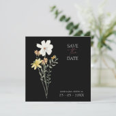 Eenvoudige zwarte kleurrijke wilde bloemen bruilof save the date (Staand voorkant)