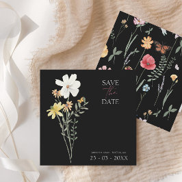 Eenvoudige zwarte kleurrijke wilde bloemen bruilof save the date