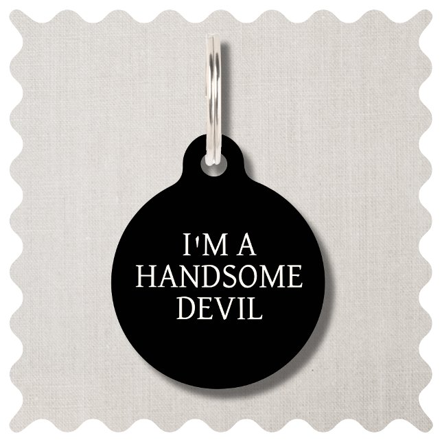 Eenvoudige Zwarte Knappe Duivelshond Ronde Huisdie Huisdierpenning (Funny Handsome Devil Dog Pet ID Tag)