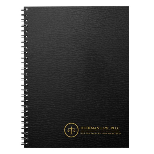 Eenvoudige zwarte lederen textuur, Gold Logo Notitieboek (Voorkant)