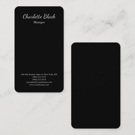 Eenvoudige zwarte legant Script minimalist Modern Visitekaartje (Voorkant / Achterkant)