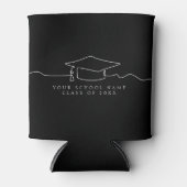 Eenvoudige zwarte lijn Art Graduation Cap Blikjeskoeler (Voorkant)