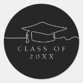 Eenvoudige zwarte lijn Art Graduation Cap Ronde Sticker (Voorkant)