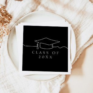 Eenvoudige zwarte lijn Art Graduation Cap Servet