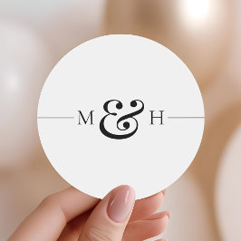 Eenvoudige Zwarte Lijn Monogram Huwelijksgunst Ronde Sticker