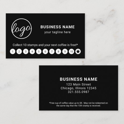 Eenvoudige zwarte Logo Star Modern Klantenkaartje (Voorkant / Achterkant)