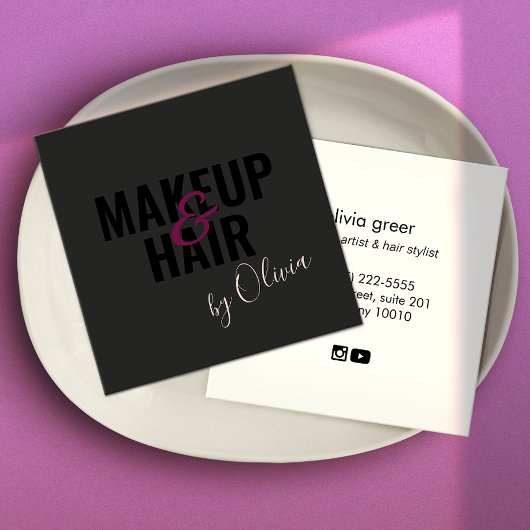 Eenvoudige zwarte make-up artiest en haar stylist  vierkante visitekaartje