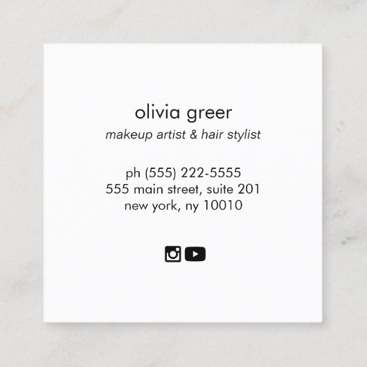 Eenvoudige zwarte make-up artiest en haar stylist  vierkante visitekaartje (Achterkant)