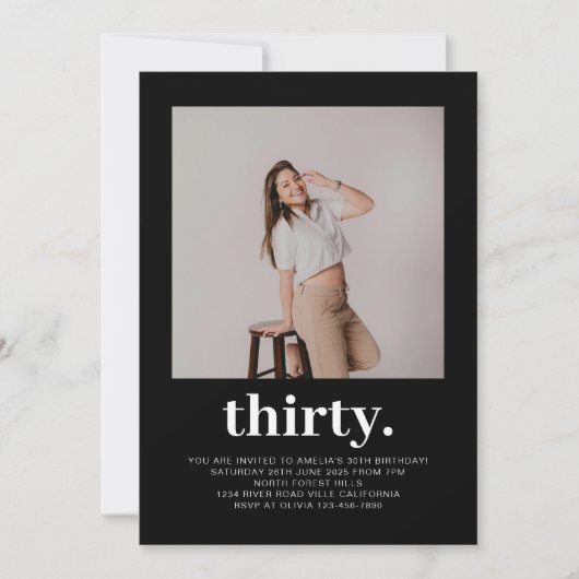 Eenvoudige Zwarte Minimaal Foto 30ste Verjaardag  Kaart (Voorkant)