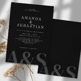 Eenvoudige zwarte minimalistische elegante bruilof kaart