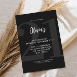 Eenvoudige zwarte moderne 21e verjaardag kaart<br><div class="desc">Een eenvoudige moderne 21ste verjaardagsuitnodiging met elegante kalligrafie script-typografie en minimalistisch ontwerp in zwart-witte kleur.</div>