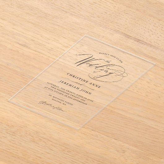 Eenvoudige zwarte moderne kalligrafie script bruil acryl uitnodigingen (Laagn)