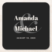 Eenvoudige zwarte moderne minimalistische bruiloft kartonnen onderzetters (Voorkant)