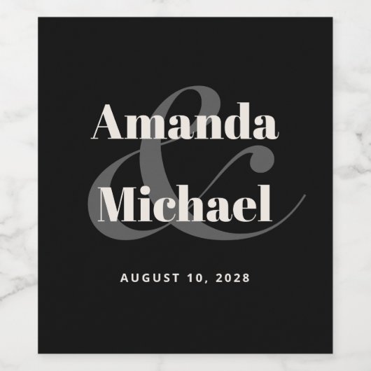 Eenvoudige zwarte moderne minimalistische bruiloft wijn etiket (Enkel label)