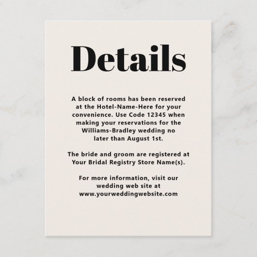 Eenvoudige zwarte moderne minimalistische details informatiekaartje (Voorkant)