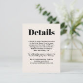 Eenvoudige zwarte moderne minimalistische details informatiekaartje (Staand voorkant)