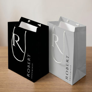 Eenvoudige zwarte monogram gepersonaliseerde bruid medium cadeauzakje