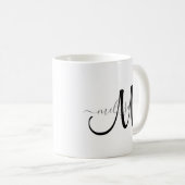 Eenvoudige zwarte monogram grijze naam op wit koffiemok (Voorkant rechts)