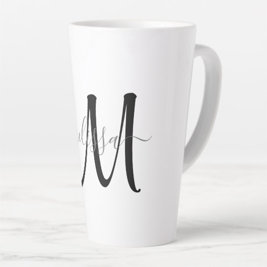 Eenvoudige zwarte monogram grijze scriptnaam Aange Latte Mok (Rechterhoek)