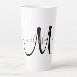 Eenvoudige zwarte monogram grijze scriptnaam Aange Latte Mok