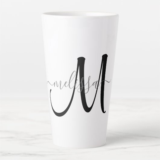 Eenvoudige zwarte monogram grijze scriptnaam Aange Latte Mok (Voorkant)