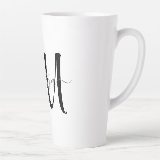 Eenvoudige zwarte monogram grijze scriptnaam Aange Latte Mok (Rechts)