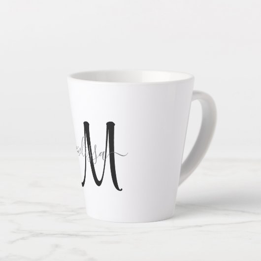 Eenvoudige zwarte monogram grijze scriptnaam latte mok (Rechterhoek)