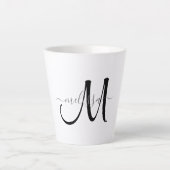 Eenvoudige zwarte monogram grijze scriptnaam latte mok (Voorkant)