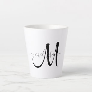 Eenvoudige zwarte monogram grijze scriptnaam latte mok