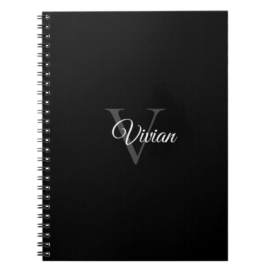 Eenvoudige zwarte monogram notitieboek (Voorkant)