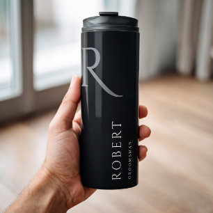 Eenvoudige Zwarte Monogram Persoonlijke Bruidsjonk Thermosbeker