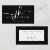Eenvoudige zwarte monogram-scriptconsultant Open C Visitekaartje (Voorkant / Achterkant)