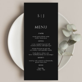 Eenvoudige zwarte monogram trouwdag menu