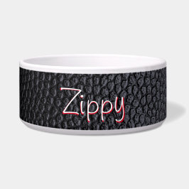 Eenvoudige Zwarte Nep Leer Naam Keramische Hondenb Voerbakje