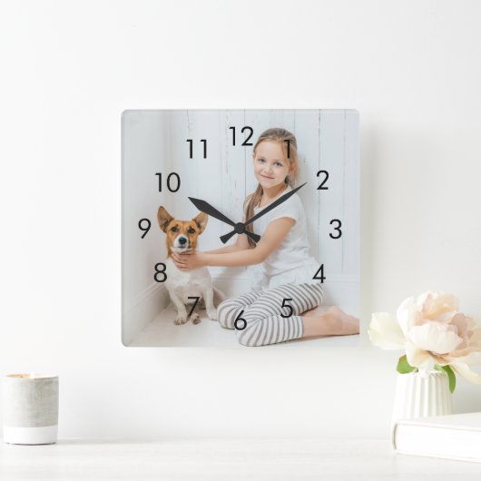 Eenvoudige zwarte nummers Persoonlijke foto Vierkante Klok (Huis)