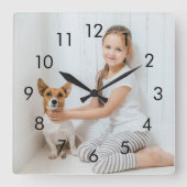 Eenvoudige zwarte nummers Persoonlijke foto Vierkante Klok (Voorkant)