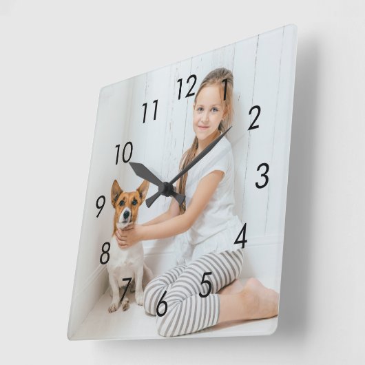 Eenvoudige zwarte nummers Persoonlijke foto Vierkante Klok (Hoek)