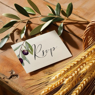 Eenvoudige Zwarte Olijftak Maaltijdkeuze Waterverf RSVP Kaartje