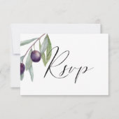 Eenvoudige Zwarte Olijftak Maaltijdkeuze Waterverf RSVP Kaartje (Voorkant)
