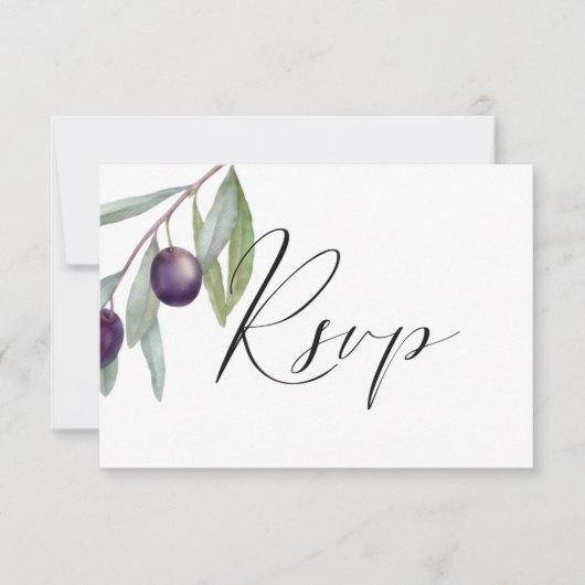 Eenvoudige Zwarte Olijftak Maaltijdkeuze Waterverf RSVP Kaartje (Voorkant)