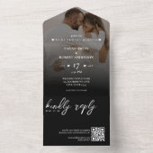 Eenvoudige zwarte Pas getrouwd foto QR code bruilo All In One Uitnodiging (Binnen)
