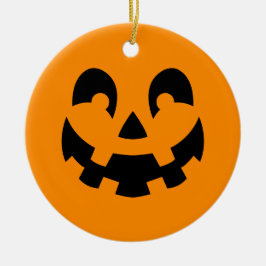 Eenvoudige zwarte pompoen gezicht op Oranje Hallow Keramisch Ornament
